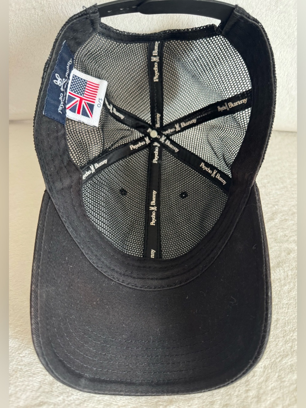 Psycho Bunny Black Back Mesh Trucker Cap Brown Leather Skull Bunny Patch - Picture 6 of 7